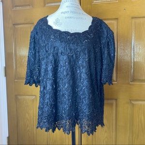 BRILLIANTE By J.A. Vintage Black Beaded Top Size 4X